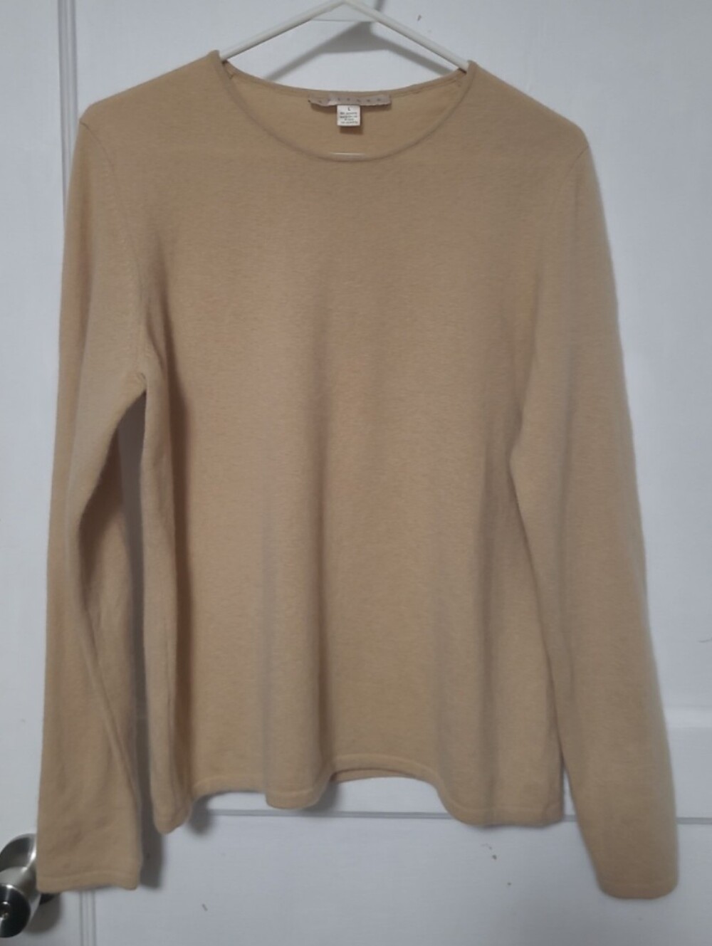 Belford Beige Cashmere Crewneck Sweater LARGE